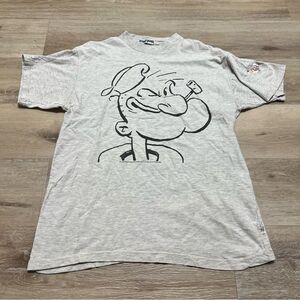 Vintage 90s Popeye Cartoon Character Face T-Shirt Men's Size Large 1994 Gray
